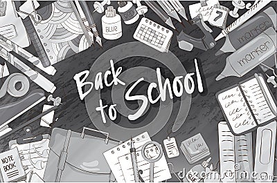 Banner school in black and white. Suitable for graphic design, web banners, printing. Vector illustration on the theme of educatio Vector Illustration